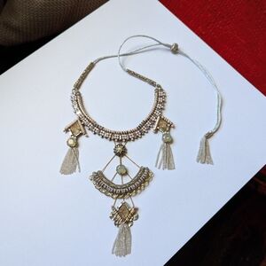 Deepa Gurnani handmade beaded necklace, pink, silver & gold